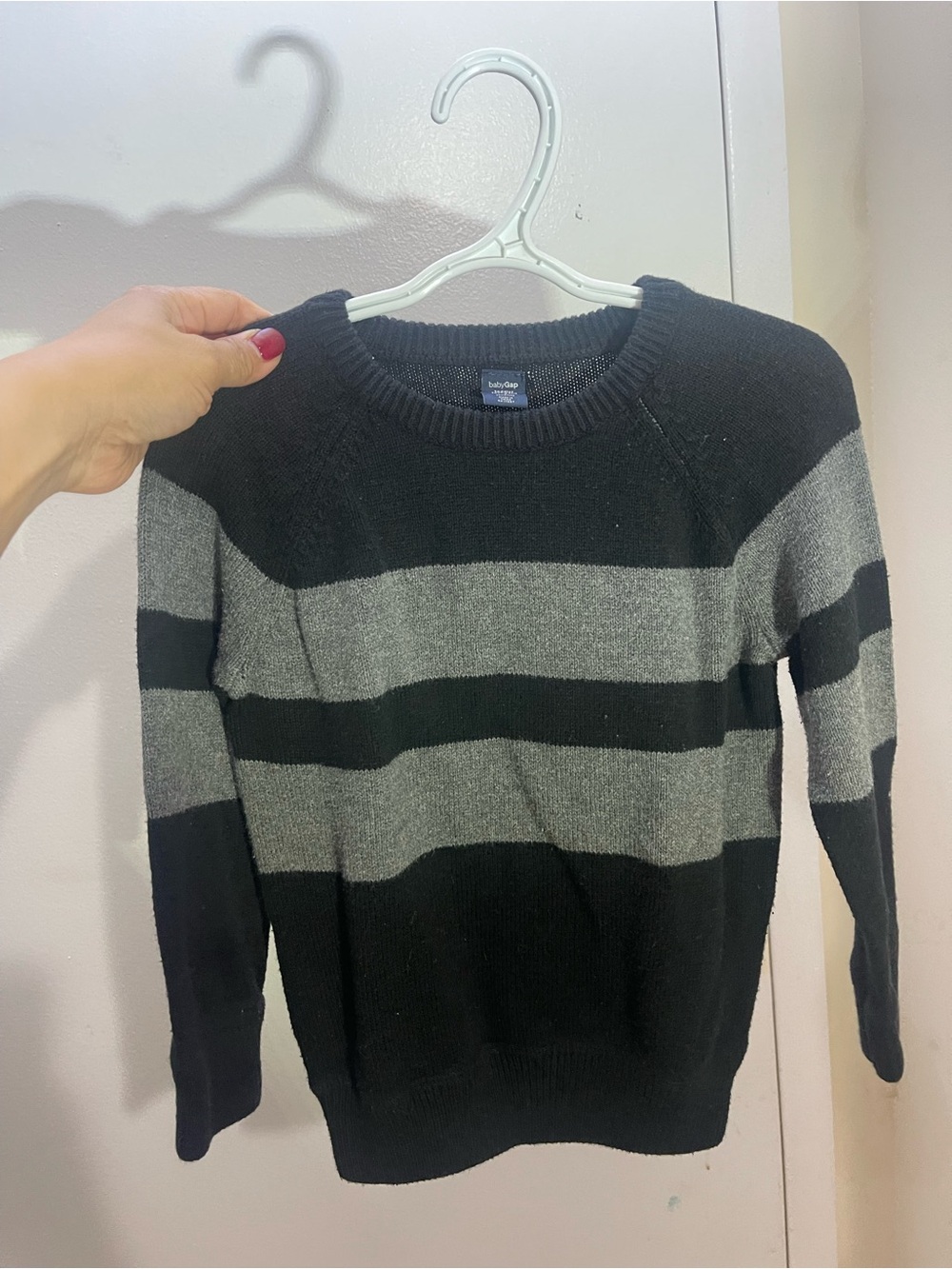 GAP Black and Gray Striped Crewneck Sweater